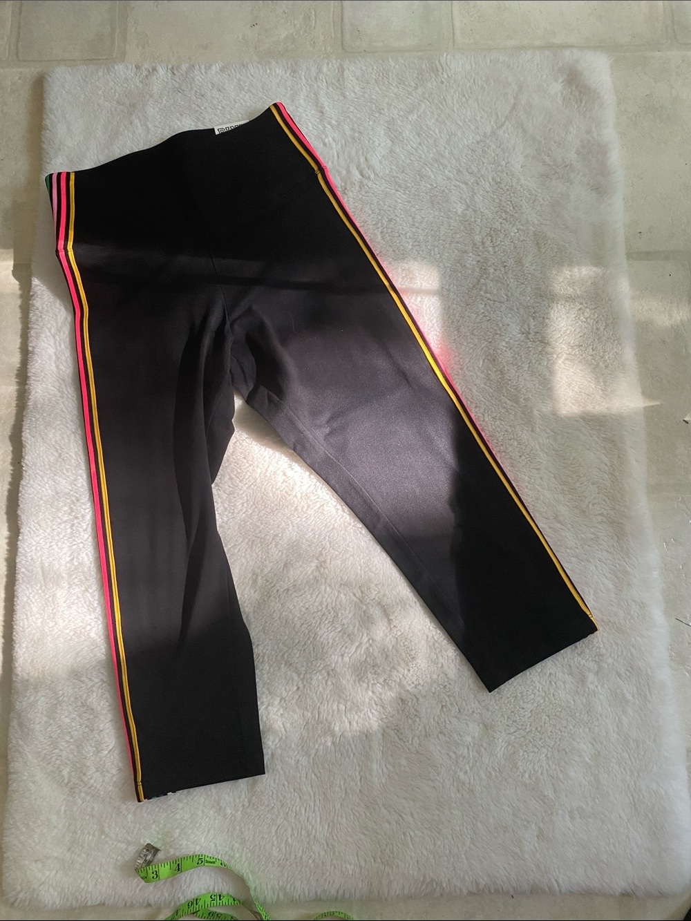 PINK Victoria's Secret Black Leggings with Pink and Yellow Side Stripes